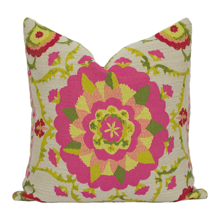 Sanderson - Anthos - Cerise / Lime - Stunning Woven Suzani Inspired Cushion Cover - Handmade Throw Pillow - Designer Home Décor.