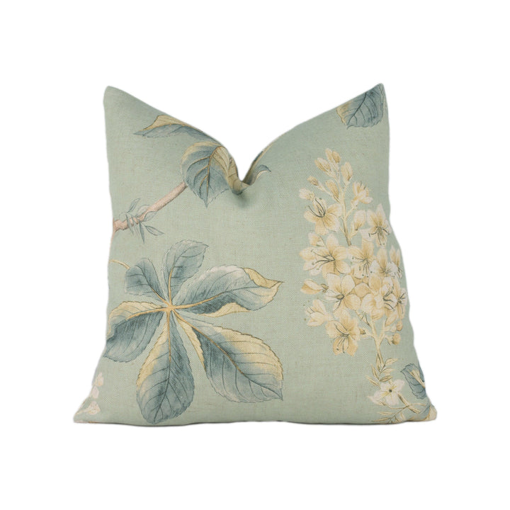 Sanderson - Chestnut Tree - Grey Blue / Sage - Traditional Trailing Chestnut Blossom Designer Cushion Cover - Luxury Throw Pillow - Handmade.