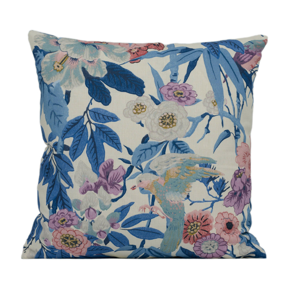 Sanderson - Bamboo & Bird - China Blue / Lotus Pink - Japanese Inspired Floral Cushion Cover - Handmade Throw Pillow - Designer Home Décor.