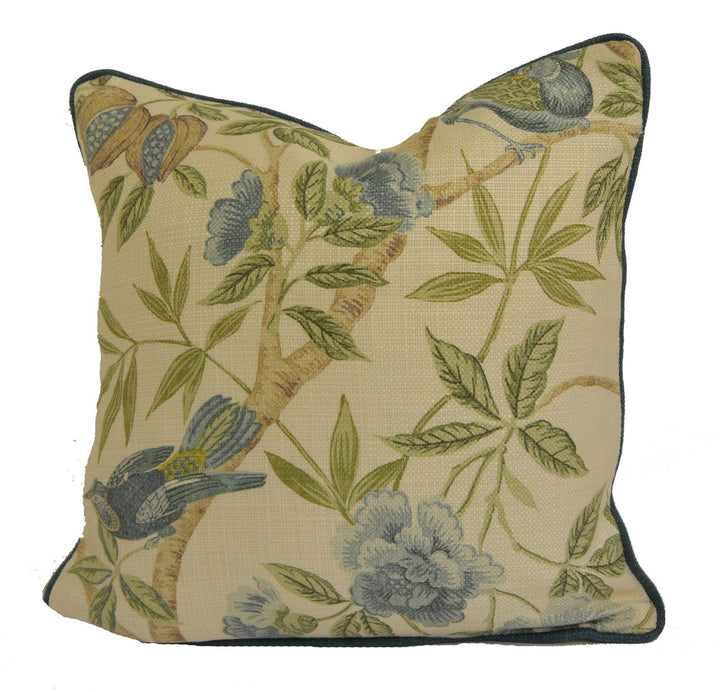 Sanderson - Abbeville - Blue / Ivory - Contrast Piped Cushion Cover Throw Pillow Designer Home Decor.