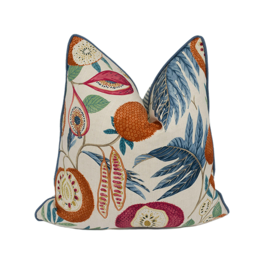 Sanderson - Jackfruit - Indigo / Rambutan - Botanical Floral Fruit Cushion Cover - Handmade Throw Pillow - Designer Home Décor.