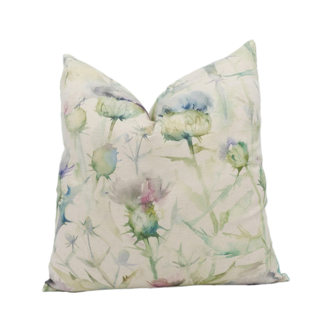 Voyage - Botanicus - Violet - Dreamy Watercolour Thistle Cushion Cover - Handmade Throw Pillow Designer Home Decor.