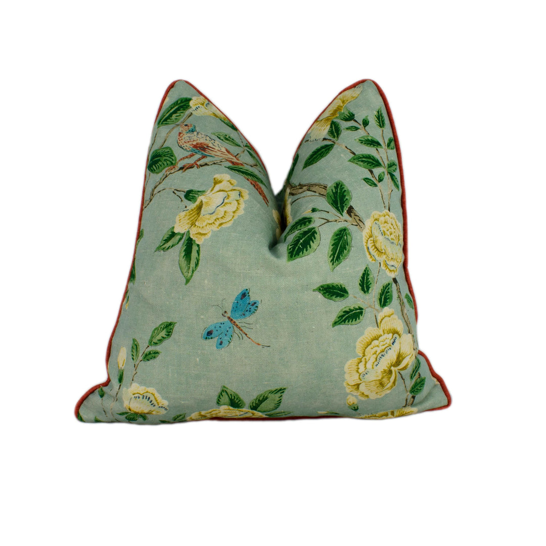 Sanderson - Andhara - Seaglass - Classic Flora and Fauna Chinoiserie Designer Cushion Cover - Luxury Throw Pillow - Handmade Home Décor.