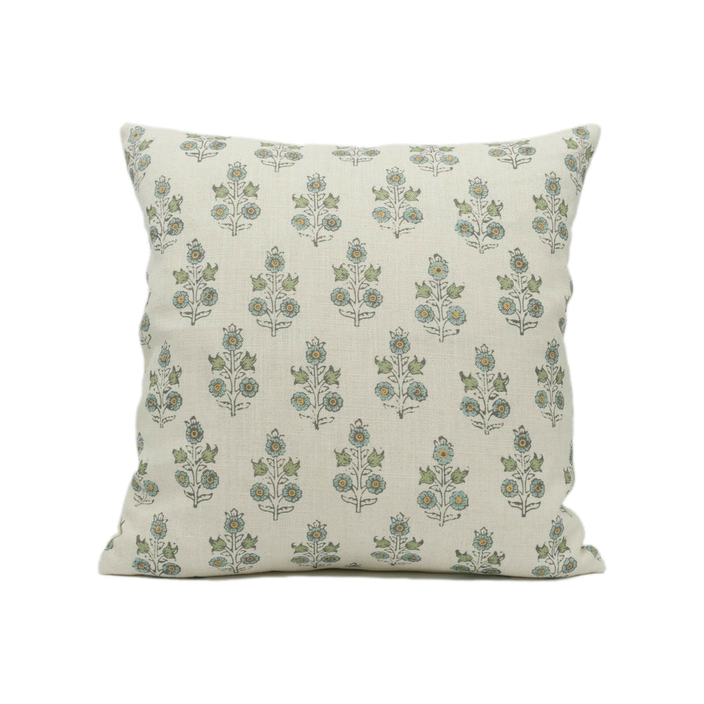 GP & J Baker - Poppy Sprig - Aqua - Versatile Indian Inspired Small Scale Floral Designer Cushion Cover - Luxury Throw Pillow Handmade Home.