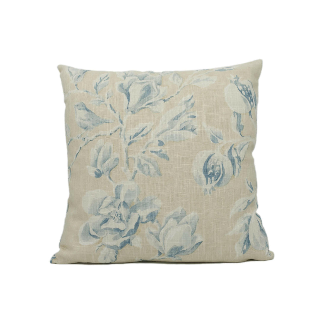 Sanderson - Magnolia & Pomegranate - Parchment / Sky Blue - Large Scale Floral Cushion Cover - Handmade Throw Pillow - Designer Home Décor.