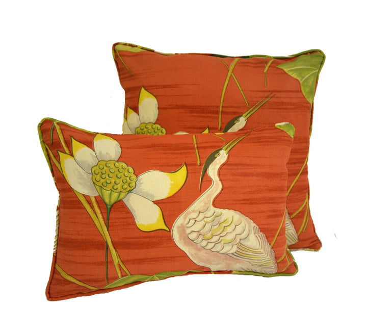Sanderson - Heronsford - Coral / Yellow - Cushion Cover Throw Pillow Designer Home Decor.