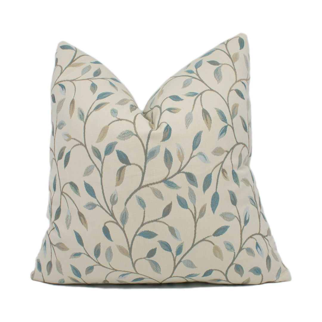 Voyage - Cervino - Duck Egg - Fine Leafy Scrolling Vine Cushion Cover - Handmade Throw Pillow - Designer Home Décor.