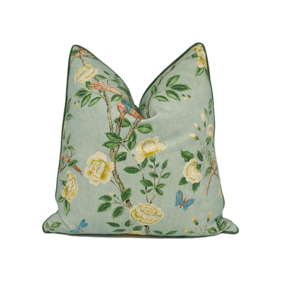 Sanderson - Andhara - Seaglass - Classic Flora and Fauna Chinoiserie Designer Cushion Cover - Luxury Throw Pillow - Handmade Home Décor.