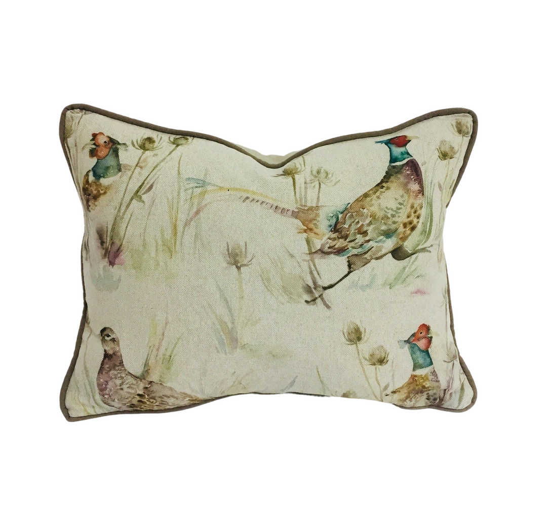 Voyage - Bowmont Pheasant - Linen - Stunning Contrast Piped Cushion Cover Throw Pillow Designer Home Decor.