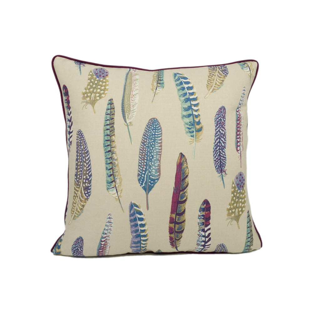 Sanderson - Lismore - Mulberry / Fig - Elegant Partridge Feather Designer Cushion - Geometric Colourful Throw Pillow - Purple Beige Pillow.