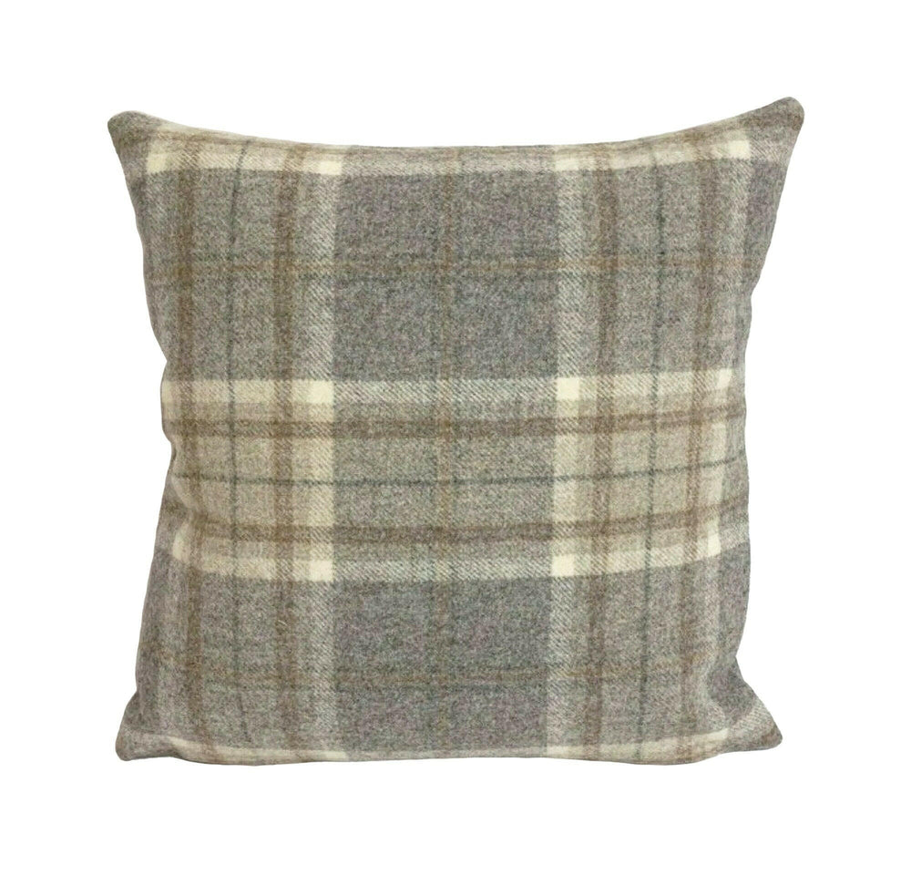 Abraham Moon - Aysgarth - Mushroom - 100% Wool Cushion Cover - Designer Plaid Pillow Cover - Handmade Custom Abraham Moon Pillow.