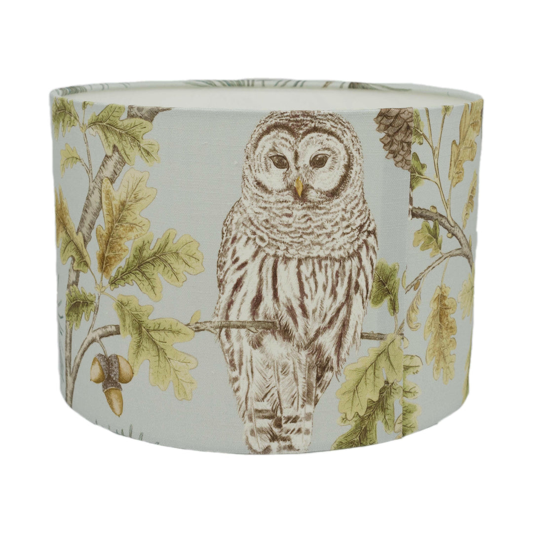 Sanderson - Owlswick - Whitstable Blue - Lampshade - Ceiling Light -  Nature Inspired Snowy Owl Pine Tree Handmade Designer Home Décor.