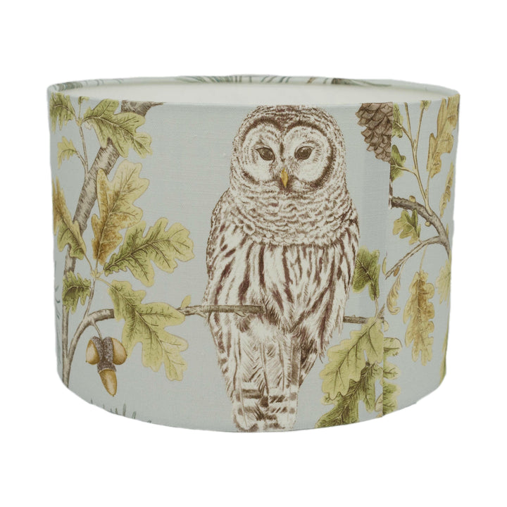 Sanderson - Owlswick - Whitstable Blue - Lampshade - Ceiling Light -  Nature Inspired Snowy Owl Pine Tree Handmade Designer Home Décor.