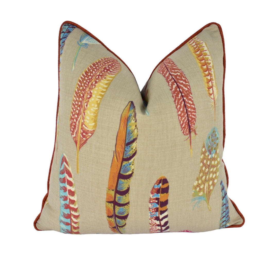 Sanderson - Lismore - Teal / Russet - Cushion Cover Throw Pillow Contrast Piped Designer Home Decor.