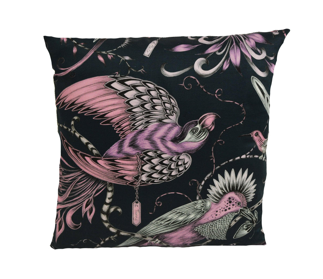 Pink & Blue Maximalist Fantasy Tropical Birds - Bold Flora and Fauna Designer Cushion Cover - Luxury Throw Pillow - Handmade Home Decor.