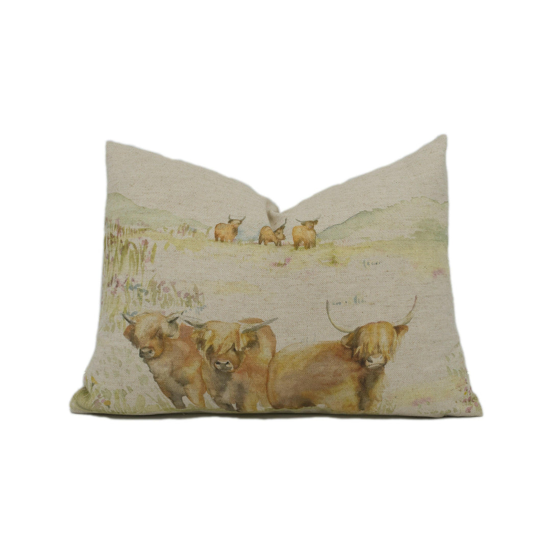 Voyage - Highland Cattle - Linen - Cute Countryside Cow Cushion Cover - Handmade Throw Pillow - Designer Home Décor.