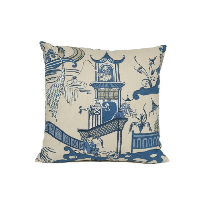 Sanderson - Pagoda River - Indigo / Blue - Vintage Asian Chinoiserie Inspired Designer Cushion Cover - Luxury Throw Pillow - Home Décor.