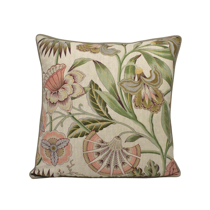 Anna French x Thibaut - Cleo - Red / Gold on Flax - 1920's Exotic Stylized Blooming Floral Designer Cushion Cover - Luxury Throw Pillow.