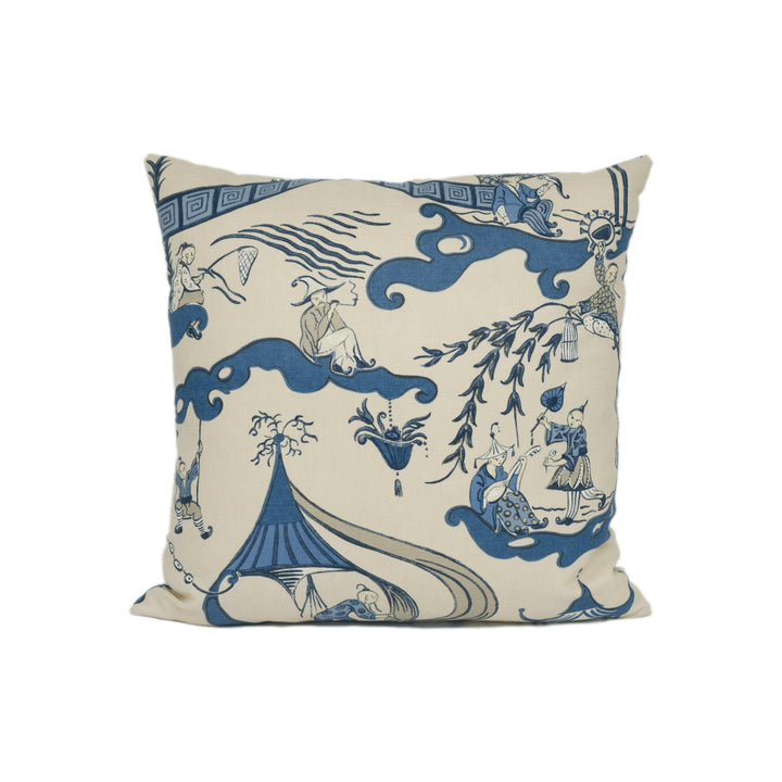 Sanderson - Pagoda River - Indigo / Blue - Vintage Asian Chinoiserie Inspired Designer Cushion Cover - Luxury Throw Pillow - Home Décor.