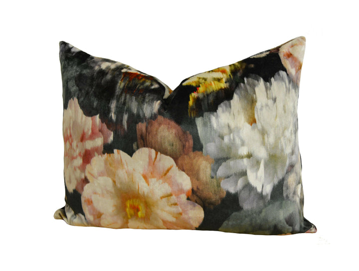 Romo - Black Edition - Herbaria - Malva - Decadent Floral Velvet - Designer Cushion Cover - Handmade Throw Pillow - Luxury Home Decor.