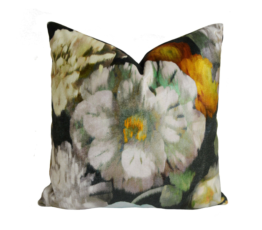 Romo - Black Edition - Herbaria - Peacock - Decadent Floral Velvet - Designer Cushion Cover - Handmade Throw Pillow - Luxury Home Decor.