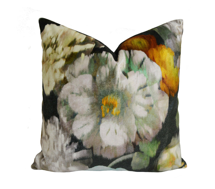 Romo - Black Edition - Herbaria - Peacock - Decadent Floral Velvet - Designer Cushion Cover - Handmade Throw Pillow - Luxury Home Decor.