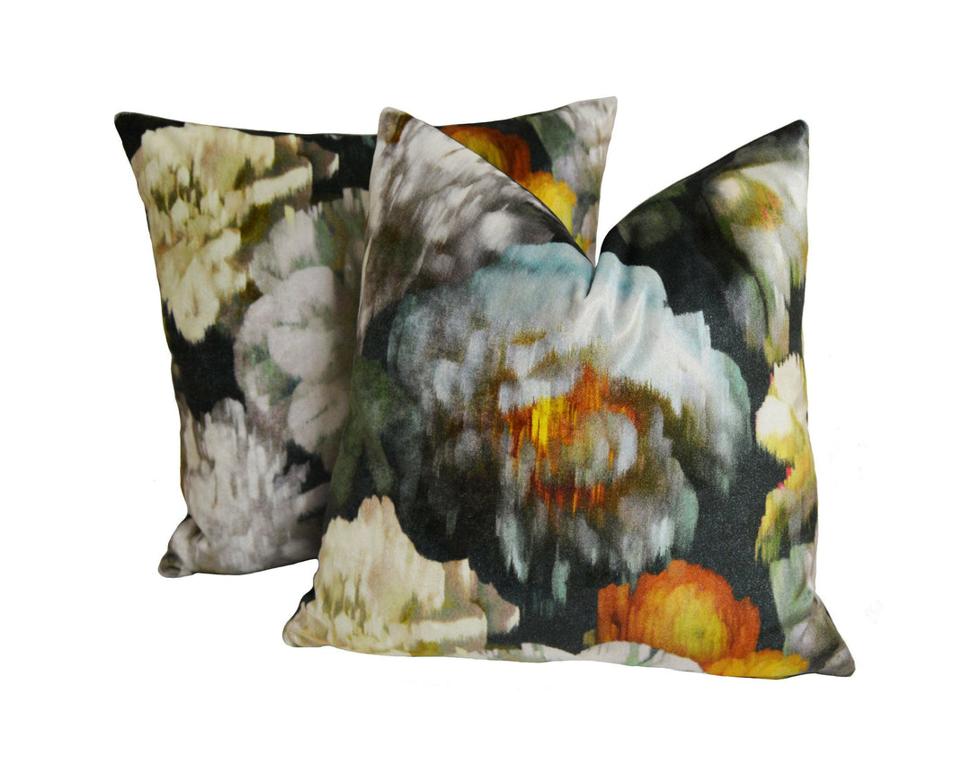 Romo - Black Edition - Herbaria - Peacock - Decadent Floral Velvet - Designer Cushion Cover - Handmade Throw Pillow - Luxury Home Decor.