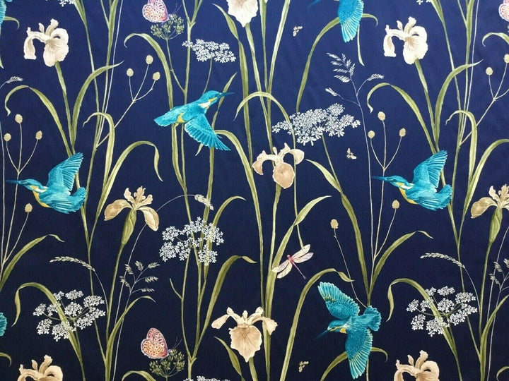Sanderson - Kingfisher & Iris - Navy / Teal - Sateen Stunning National Trust fabric per metre Only 32 Pound per metre.
