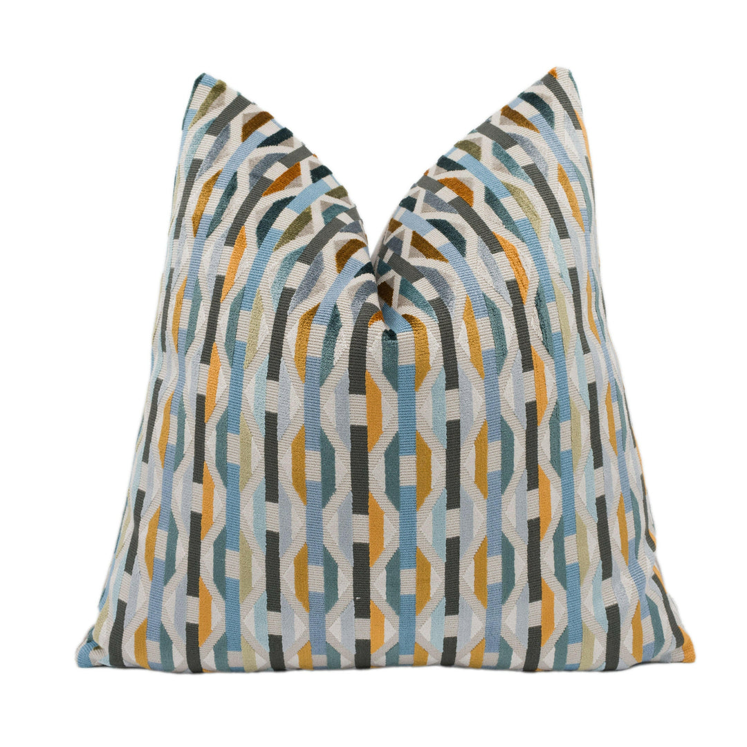 Romo - Onetti - Copper - Vibrant Geometric Cut Velvet Designer Cushion Cover - Handmade Throw Pillow Luxury Home Decor.