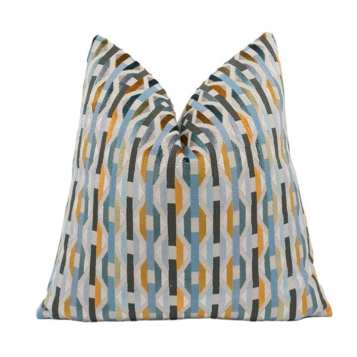 Romo - Onetti - Copper - Vibrant Geometric Cut Velvet Designer Cushion Cover - Handmade Throw Pillow Luxury Home Decor.