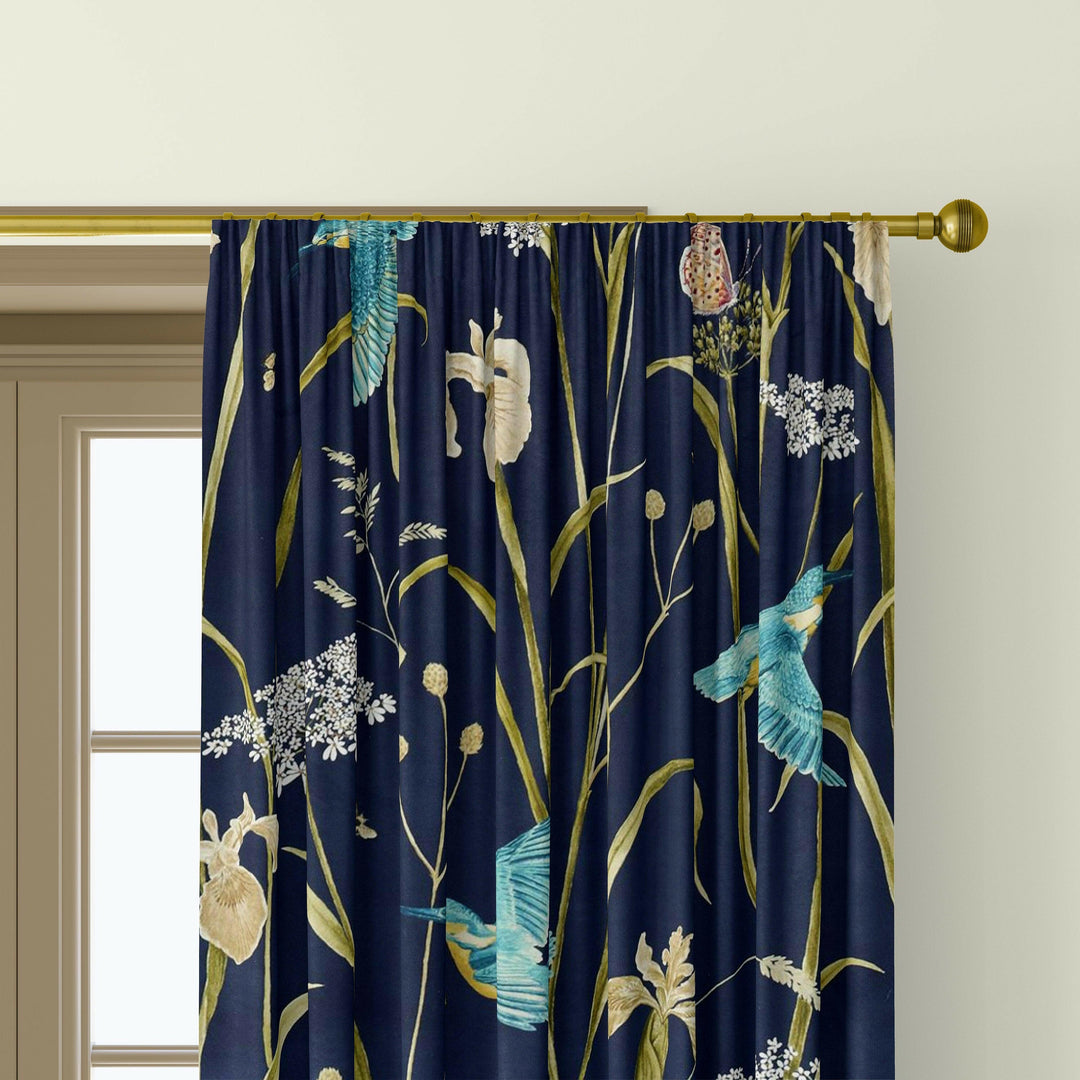 Sanderson - kingfisher & iris - navy / teal - curtains made to measure drapes designer home decor.