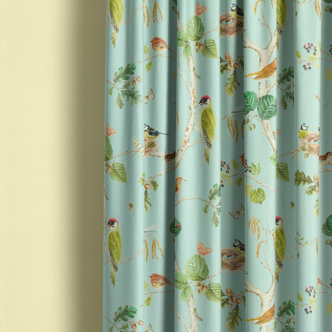 Sanderson - Woodland Chorus - Sky Blue / Multi - Curtains Made to Measure Drapes Designer Home Décor.