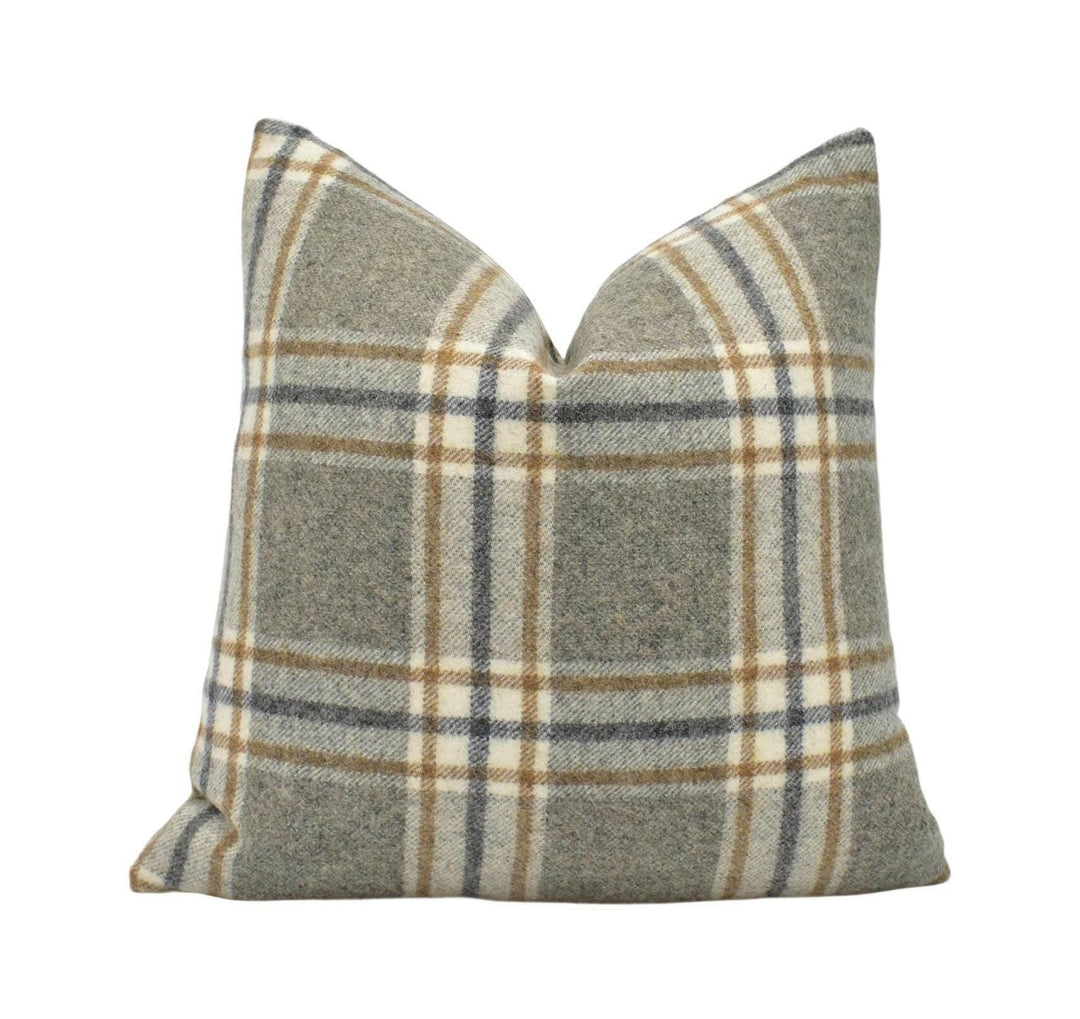 Abraham Moon - Arncliffe - Taupe - 100% Wool Cushion Cover - Designer Plaid Pillow Cover - Handmade Custom Abraham Moon Pillow.