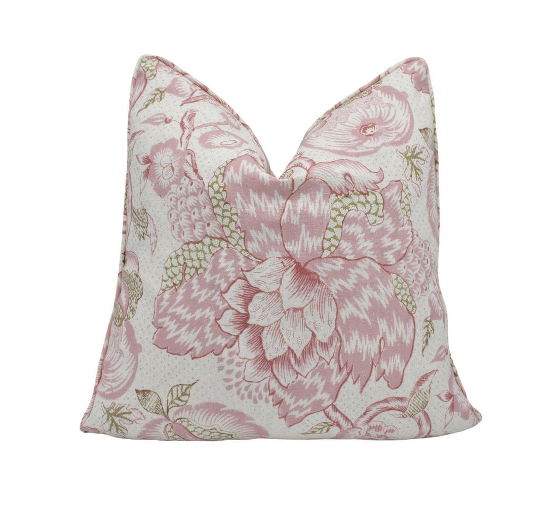 Thibaut - Westmont - Blush - Antique French Jacobean Floral Designer Cushion Cover - Pink White Classic Traditional Trailing Flowers Pillow.