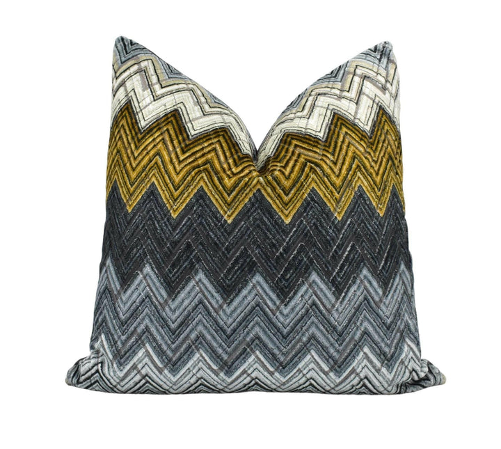 Romo x Black Edition - Zenith - Muscovado - Sumptuous Woven Jacquard Velvet Designer Cushion Cover Black Grey Gold Geometric Chevron Pillow.