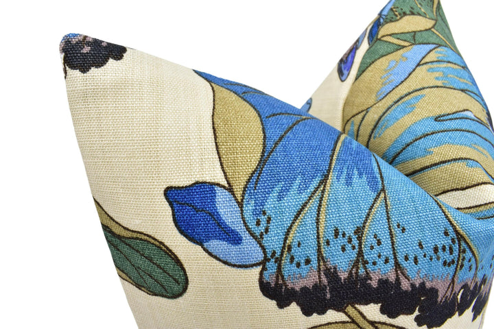 GP & J Baker - Nympheus - Aqua / Teal - Classic Baker Kingfisher Lily Pad Designer Linen Cushion - Blue Green Flora Fauna Bird Pillow.