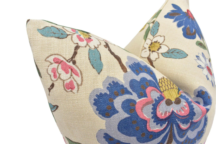 GP & J Baker - Persian Pomegranate - Red / Indigo / Stone - Wonderful Blue Floral Designer Cushion Cover - Bright Colour Flora Fauna Pillow.