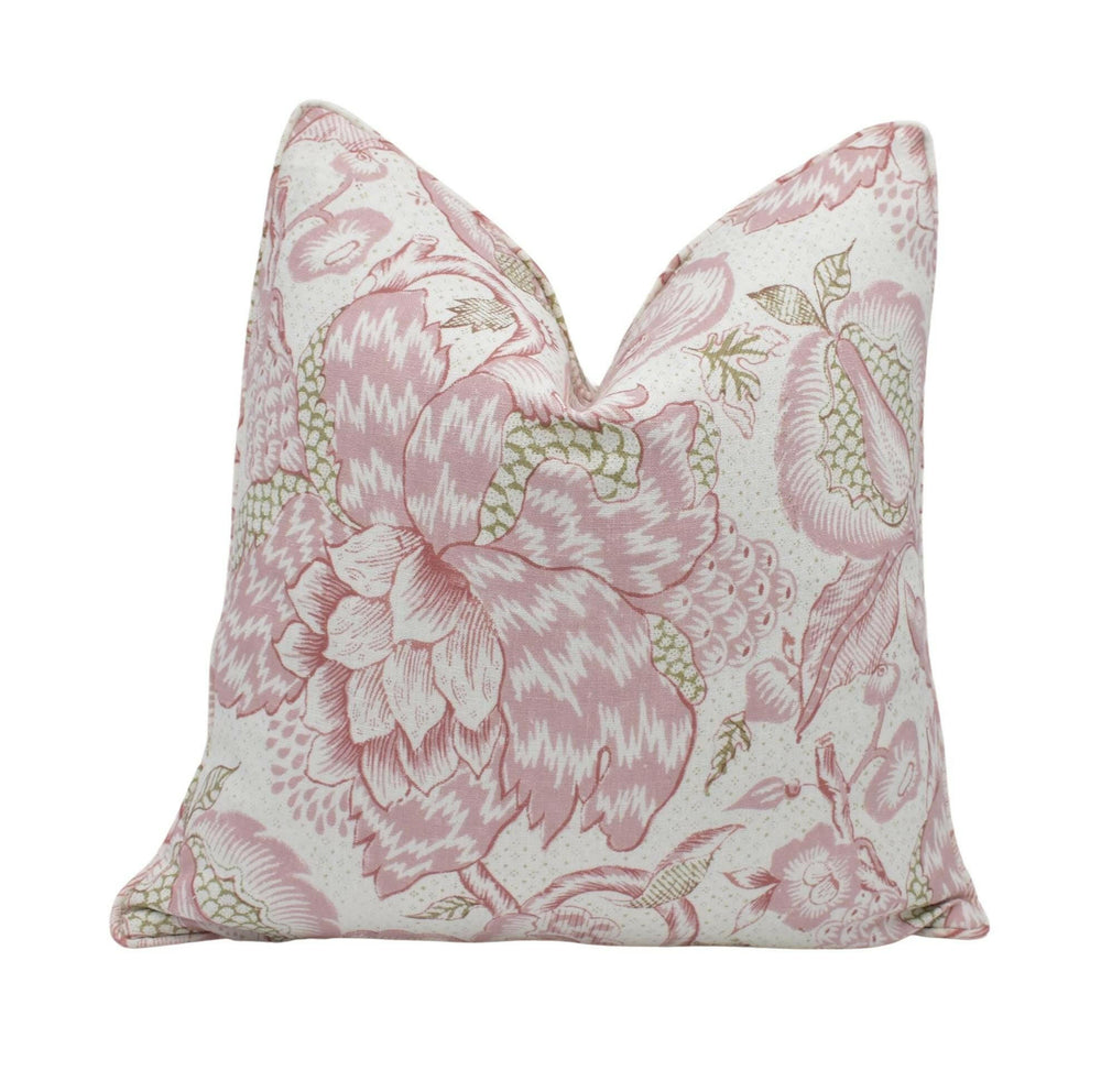 Thibaut - Westmont - Blush - Antique French Jacobean Floral Designer Cushion Cover - Pink White Classic Traditional Trailing Flowers Pillow.