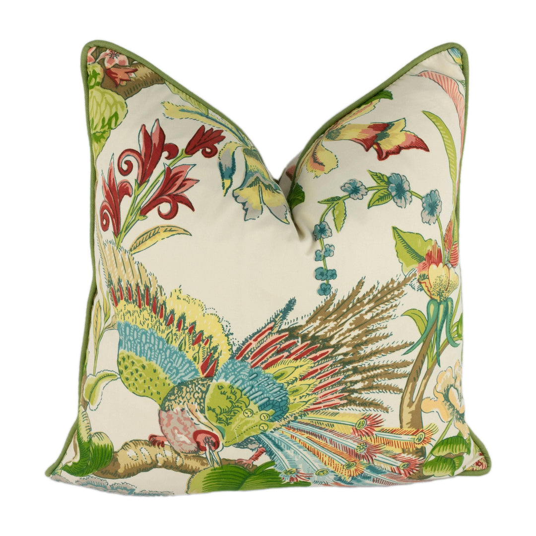 Schumacher - Cranley Garden - Document - Traditional Romantic English Flora & Fauna Designer Cushion Cover - Cream Green Botanical Pillow.