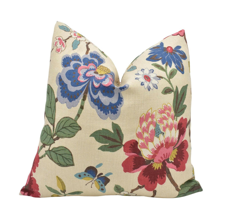 GP & J Baker - Persian Pomegranate - Red / Indigo / Stone - Wonderful Blue Floral Designer Cushion Cover - Bright Colour Flora Fauna Pillow.