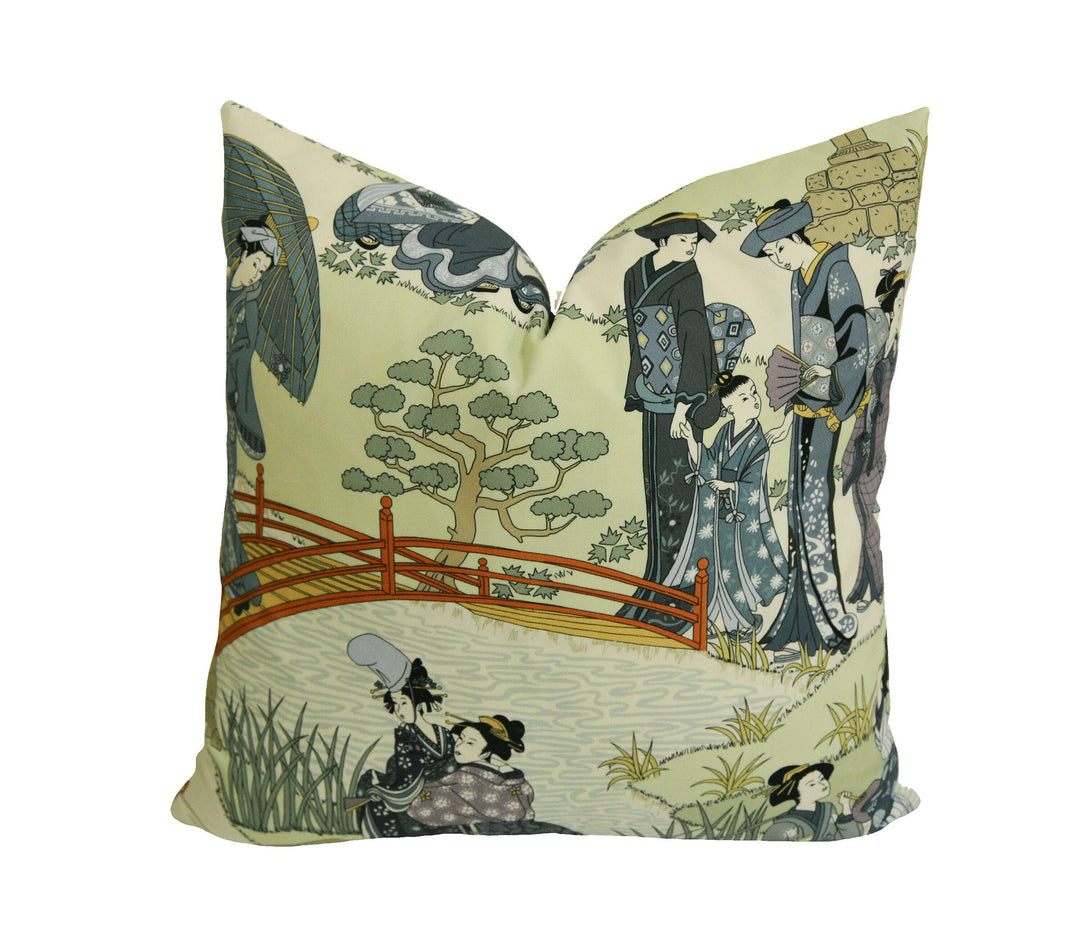 Manuel Canovas - Geishas - Indigo - Intricate Japanese Garden Designer Cushion Cover - Handmade Throw Pillow - Designer Home Decor.