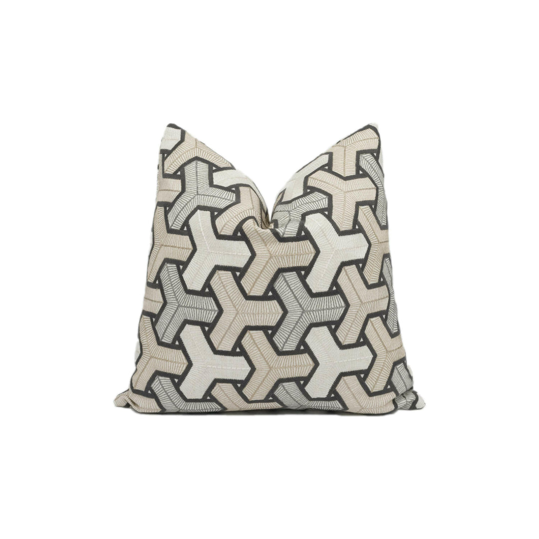Camengo - Baleares - Anthracite - Exceptional Embroidered Modern Geometric Designer Cushion Cover - Luxury Throw Pillow - Handmade Home Deco.