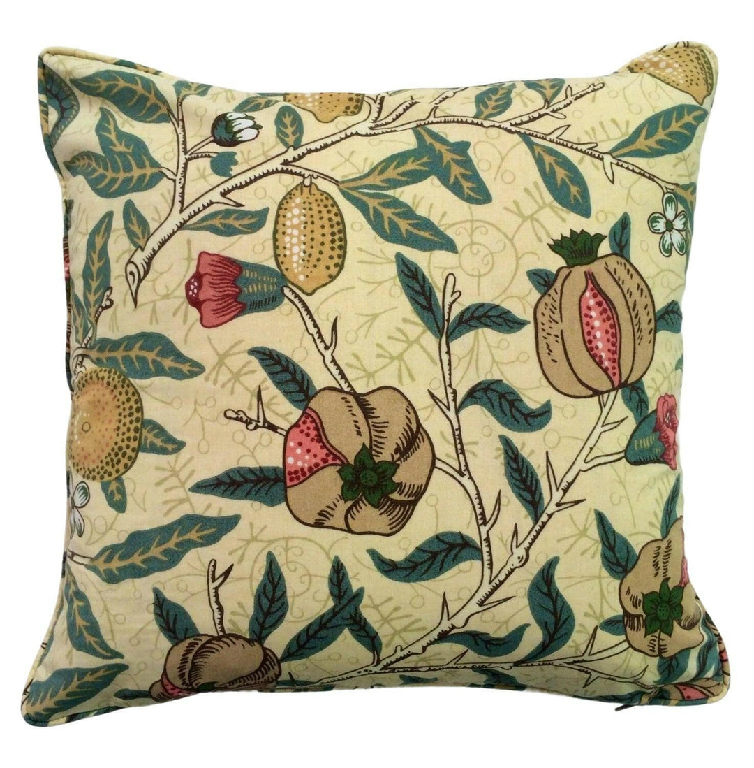 William Morris -  Fruit Major - Ivory / Teal - Traditional Trailing Fruits & Floral Classic English Designer Cushion Cover - Luxury Handmade.