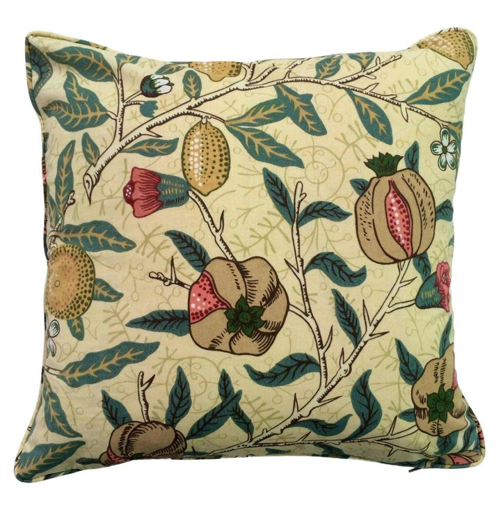 William Morris -  Fruit Major - Ivory / Teal - Traditional Trailing Fruits & Floral Classic English Designer Cushion Cover - Luxury Handmade.