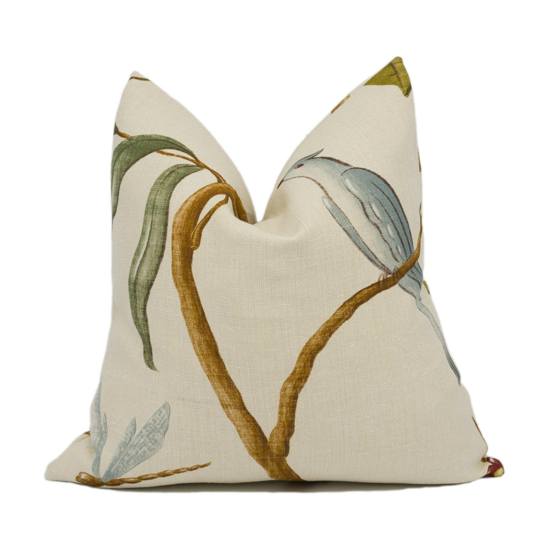 Lewis & Wood - Adam's Eden - Taupe - Trailing Floral Vine Birds Cushion Cover - Handmade Throw Pillow - Designer Home Décor.