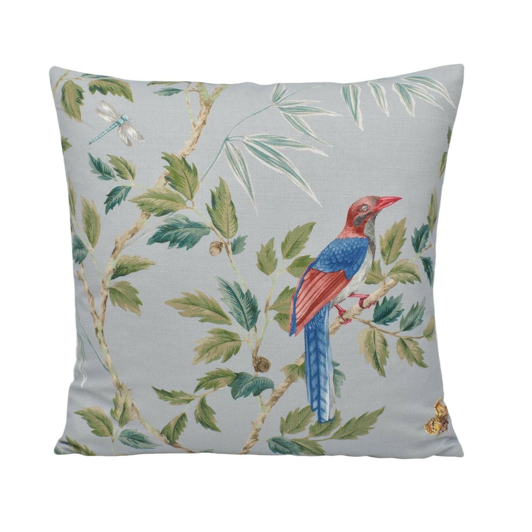 Colefax and Fowler - Ashdown - Old Blue - Classic Contemporary Chinoiserie Inspired Bamboo & Bird Designer Cushion Cover - Luxury Throw.