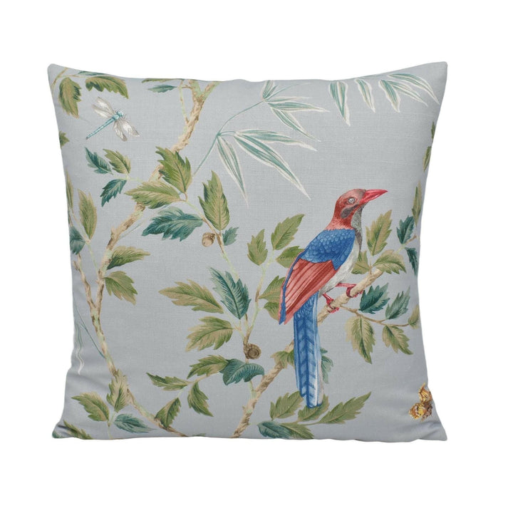 Colefax and Fowler - Ashdown - Old Blue - Classic Contemporary Chinoiserie Inspired Bamboo & Bird Designer Cushion Cover - Luxury Throw.