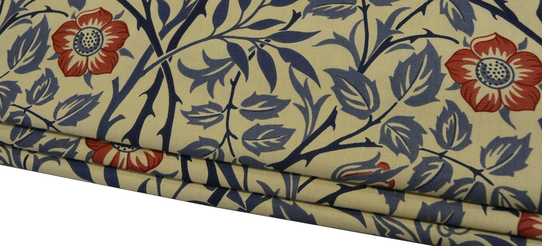 William Morris - Sweet Briar - Indigo / Red  - Professionally Made Roman Blind Made to Measure.