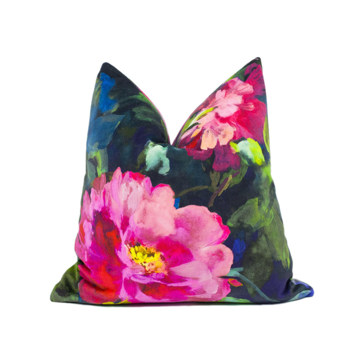 Designers Guild - Gertrude Rose - Fuchsia - Large Scale Painterly Floral Velvet Cushion Cover - Handmade Throw Pillow - Designer Home Décor.