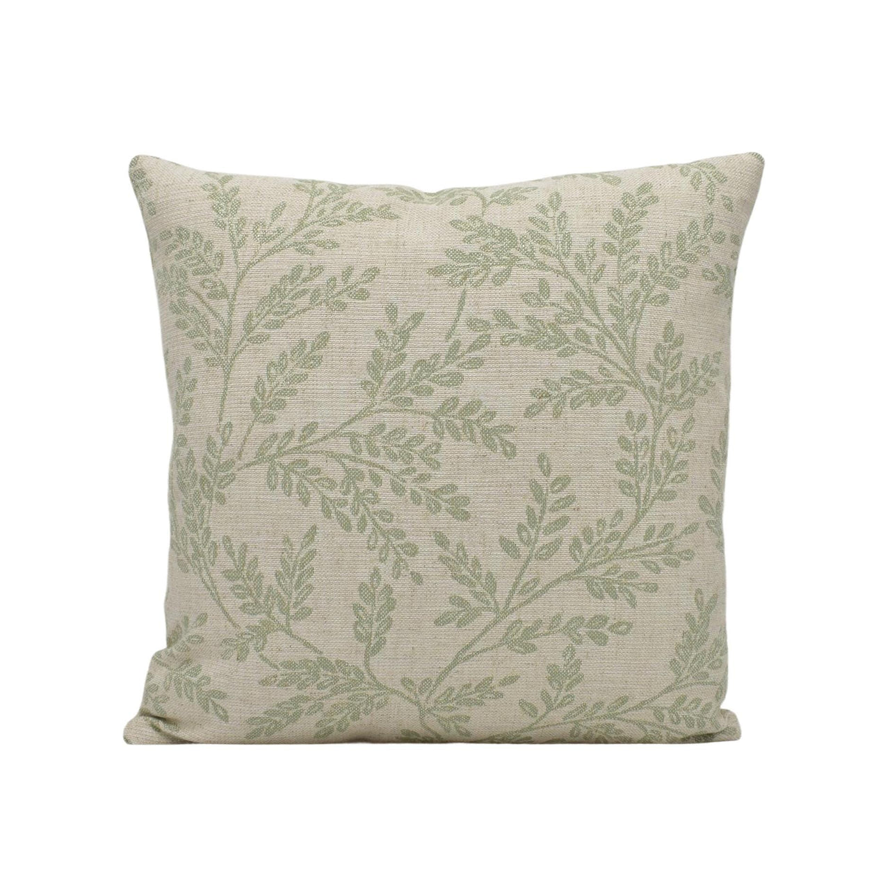 a green and white pillow on a white background